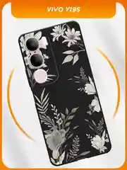Кремовый силиконовый чехол на Vivo Y19s / Виво Y19s черный, с принтом, защита камеры