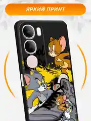 Серый силиконовый чехол на Vivo Y19s / Виво Y19s черный, с принтом, защита камеры