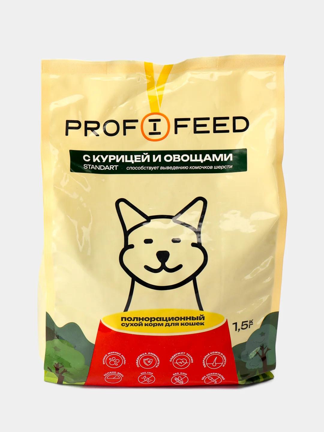 Корм сухой "Profifeed" для кошек с курицей и овощами, для выведения шерсти, 1,5 кг