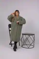 Зелёный хаки пальто женское "Тедди"