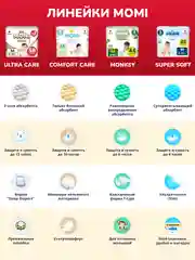 Momi Подгузники трусики детские 9-14 кг размер 4 L 56шт ULTRA CARE MEGA pack