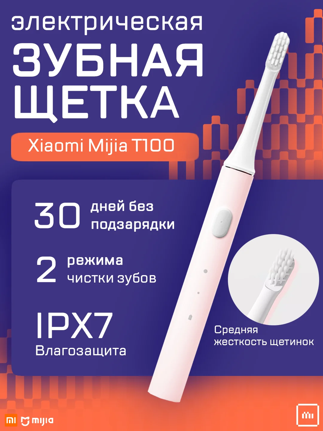 Розовый электрическая зубная щетка Xiaomi Mijia Electric Toothbrush T100