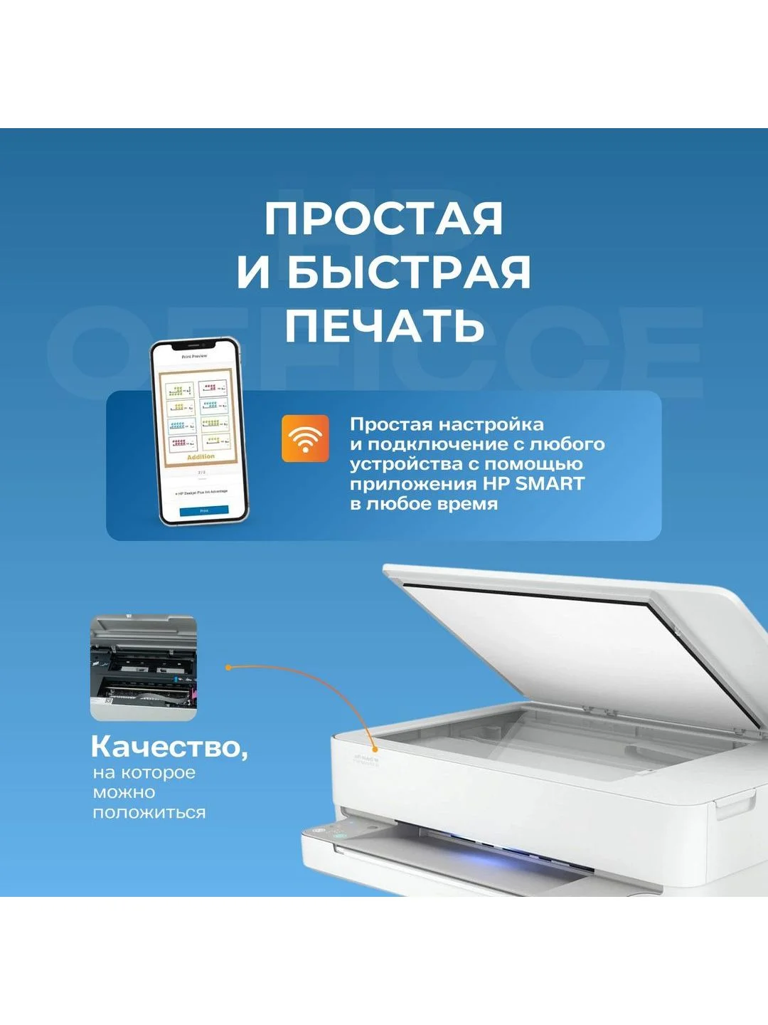 Белый мфу струйное HP OfficeJet 6075 5SE22C принтер копир сканер USB А4 Wi-Fi AirPrint