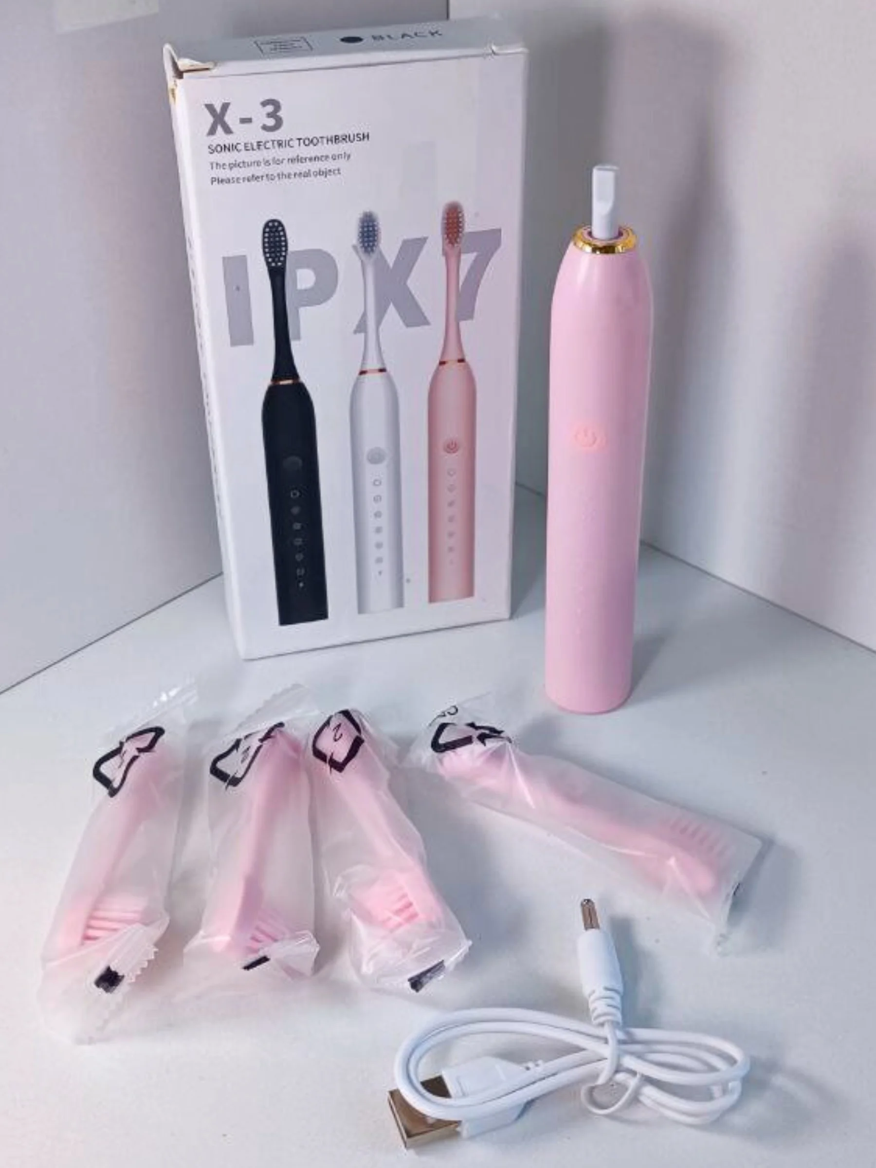 Розовый электрическая зубная щетка Sonic Toothbrush X-3, средней жесткости