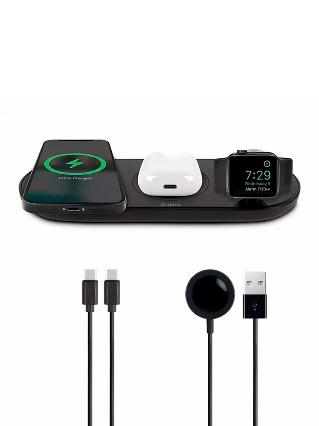 Черный беспроводная зарядная станция 3-в-2 TTEC AirCharger Trio 3 İN 2