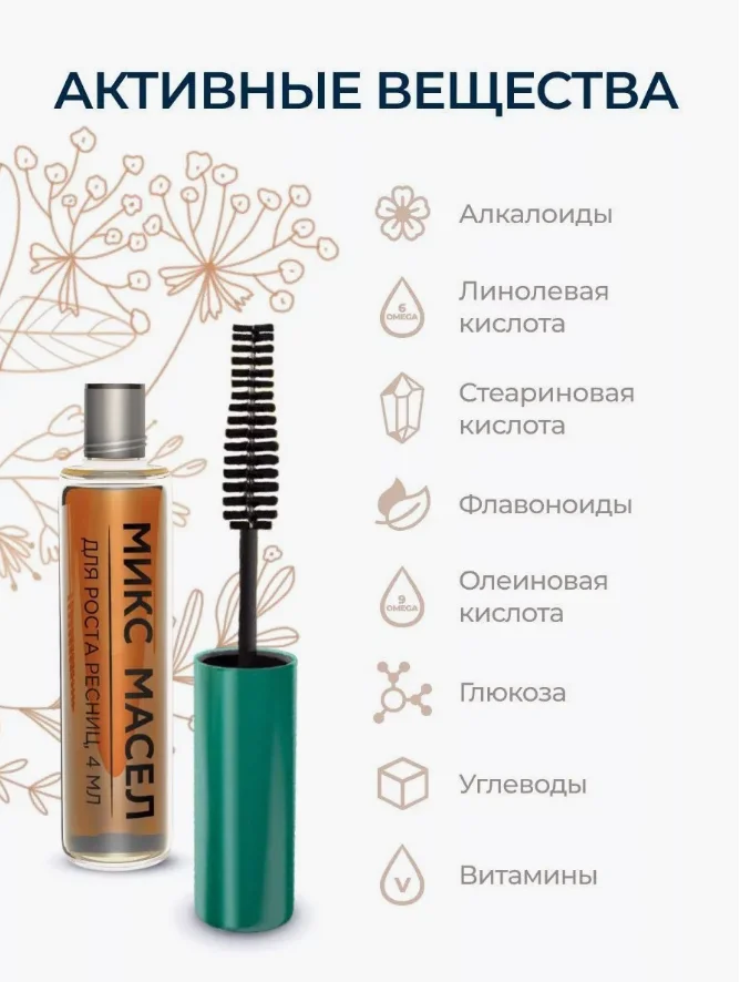Масло для роста бровей и ресниц, комплекс масел, 4мл