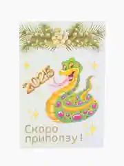 Бронзовый открытки "С новым годом!"/Год змеи 2025/10 х 15 см