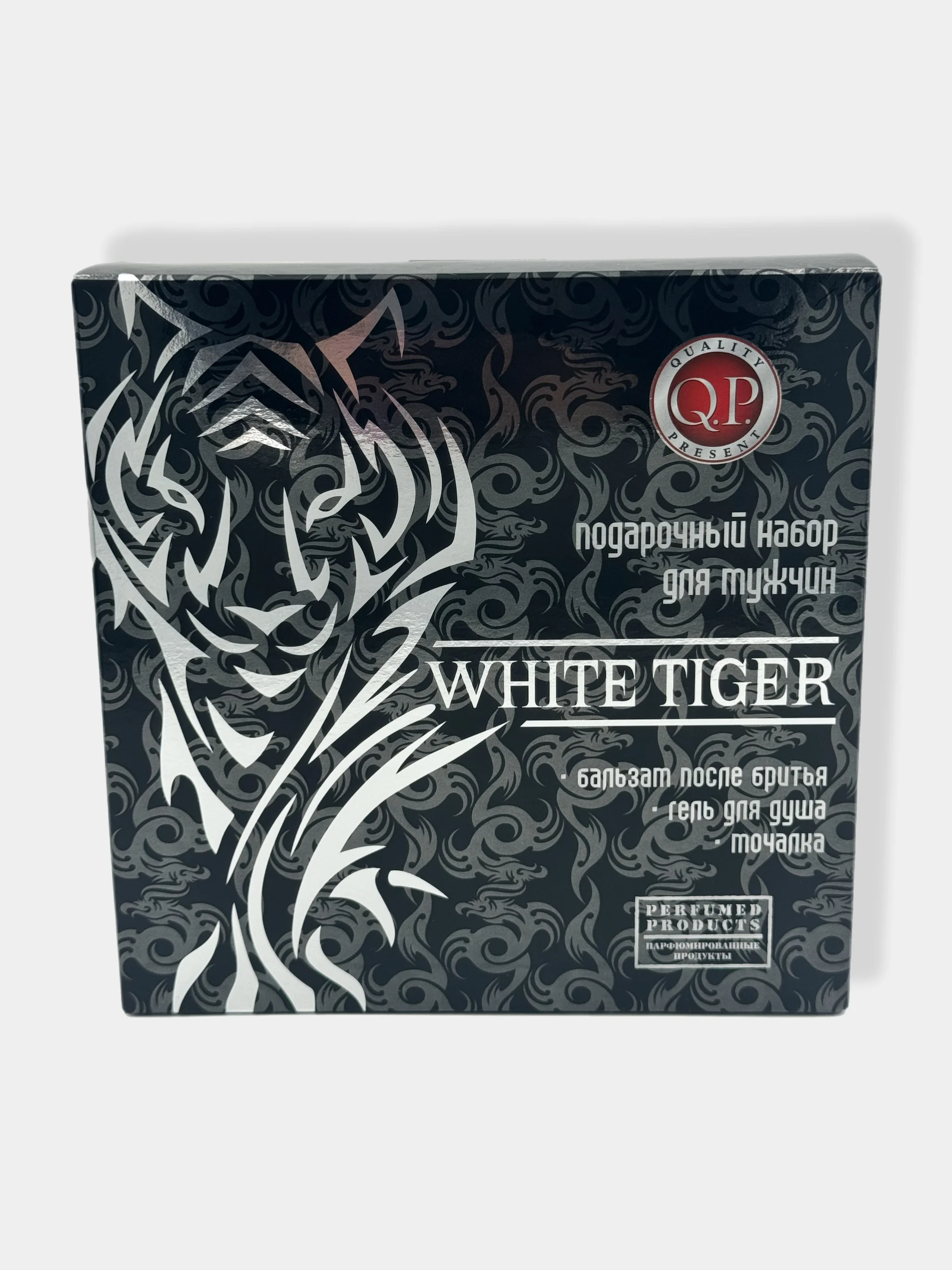 Подарочный набор для мужчин White Tiger/Бальзам после бритья/Гель для душа/Мочалка