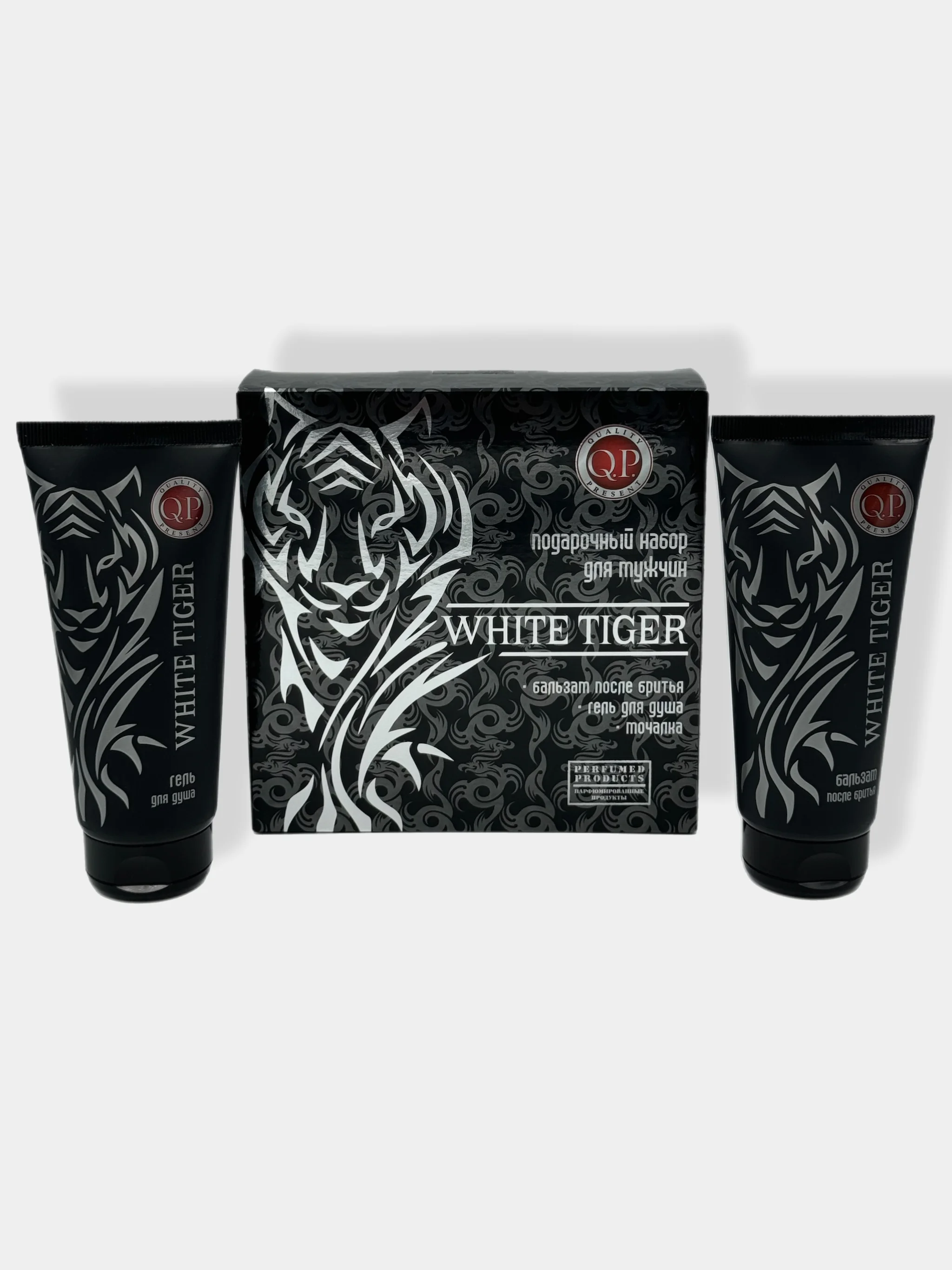 Подарочный набор для мужчин White Tiger/Бальзам после бритья/Гель для душа/Мочалка
