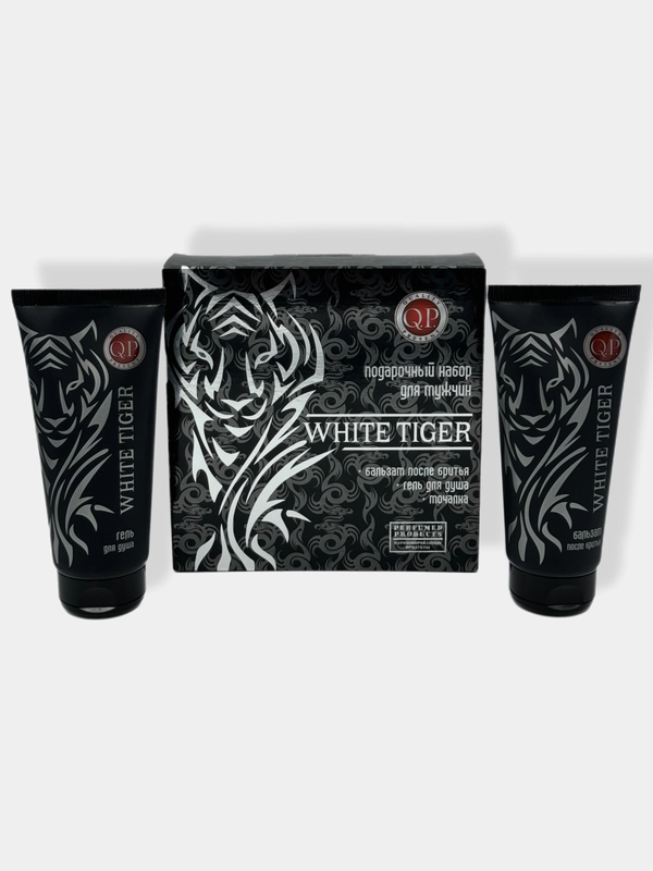 Подарочный набор для мужчин White Tiger/Бальзам после бритья/Гель для душа/Мочалка