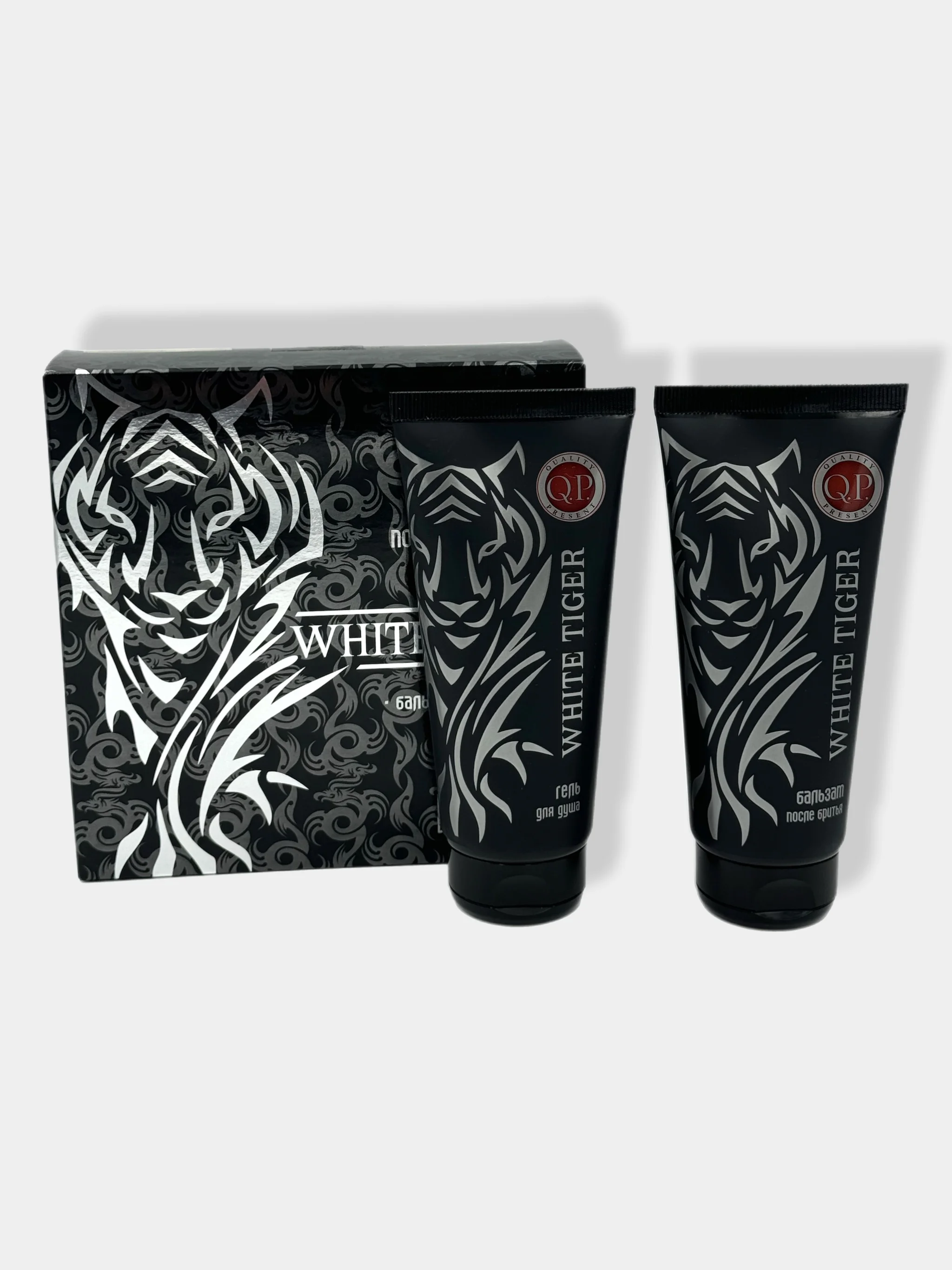 Подарочный набор для мужчин White Tiger/Бальзам после бритья/Гель для душа/Мочалка