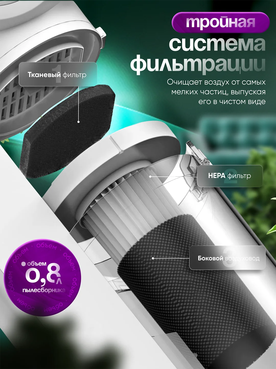 Белый пылесос вертикальный ручной Xiaomi Deerma DX700 / DX700S / DX700 Pro, 2в1, автомобильный