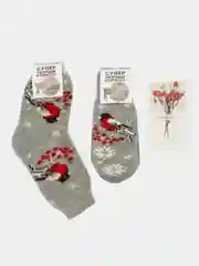 Серый подарочный набор варежки и носки зимние, подарок на Новый год девушке, девочке