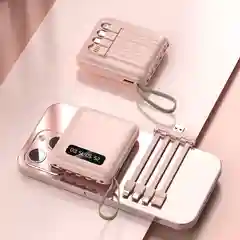 Пудровый внешний аккумулятор Power Bank 10000 mAh / Powerbank повербанк с проводами