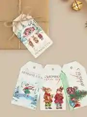 Коричневый бирка шильдик на новогодние подарки, набор открытка для упаковки подарка и цветов букетов