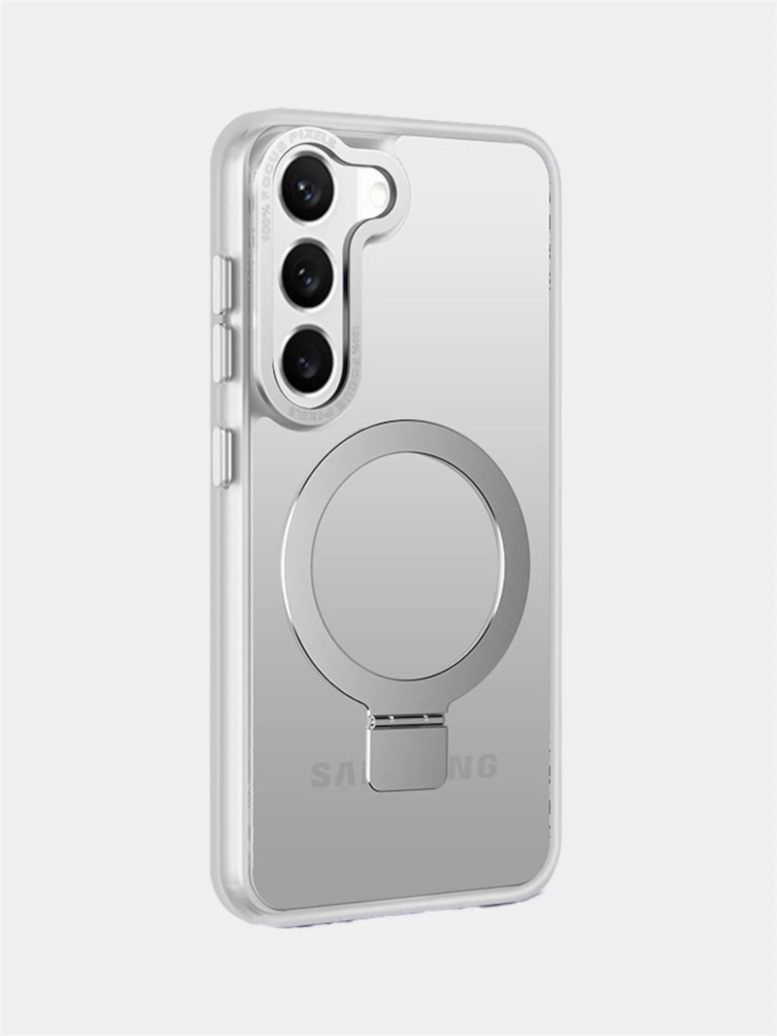 Серебряный чехол для Samsung S24, S24 Plus, S24 Ultra, S23 ultra, S23 Plus, S23 MagSafe с подставкой