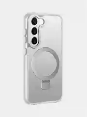 Серебряный чехол для Samsung S24, S24 Plus, S24 Ultra, S23 ultra, S23 Plus, S23 MagSafe с подставкой