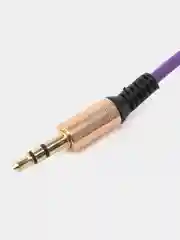 Фиолетовый аудио кабель AUX спираль, с угловым штекером и пружинкой, jack 3.5 мм