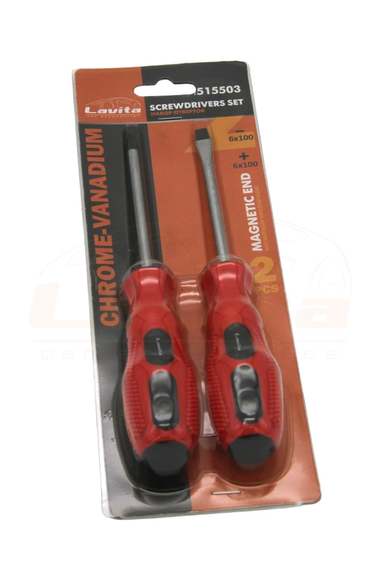 ОТВЕРТКА НАБОР 2 ШТ,ШЛИЦ.: SL6*100. КРЕСТООБР.: PH2*100. С МАГНИТ. НАКОНЕЧ. И TPR LAVITA