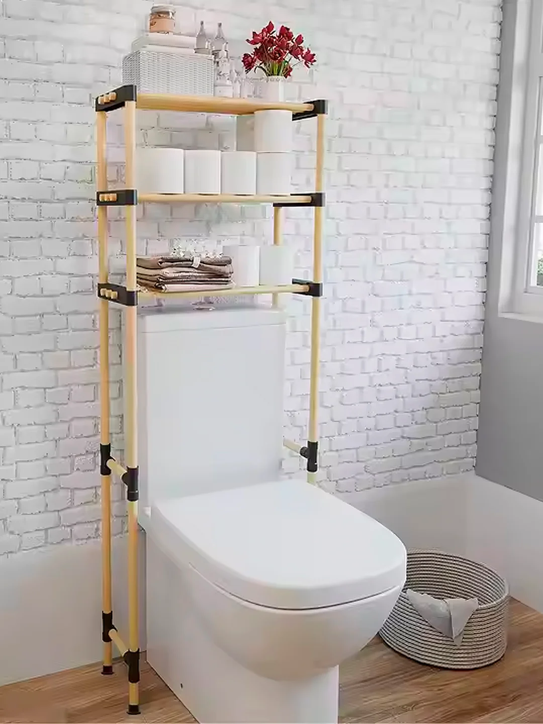 Стеллаж с полками над унитазом, 136x20x51 см, натуральное дерево