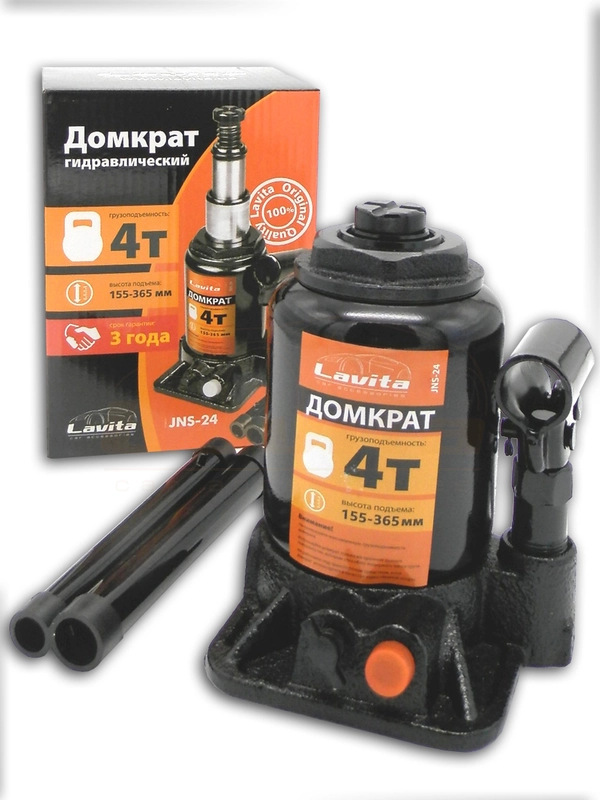 Домкрат бутылочный гидравл. двухштоковый_4Т (155-365ММ) КАРТОН. УПАК. LAVITA