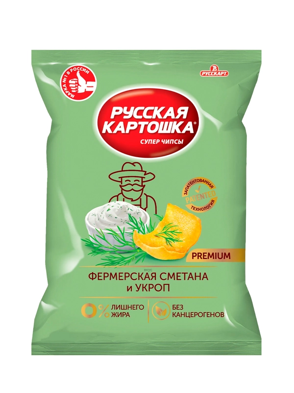 Чипсы Русская картошка Премиум 190г со вкусом Фермерская сметана и укроп