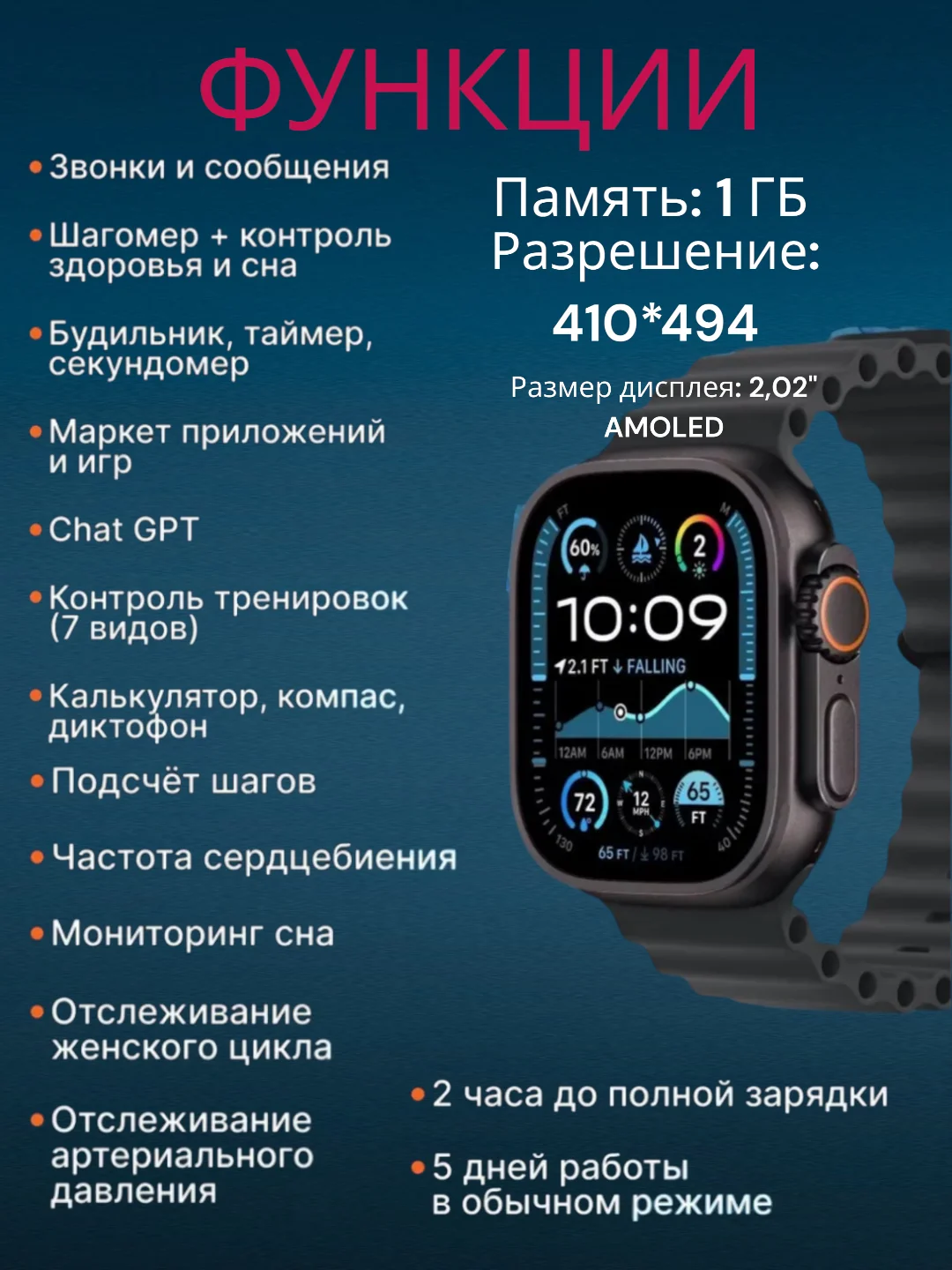Черный смарт часы 10 серии НК-10 ULTRA 3 Amoled экраном 49mm для iPhone и Android