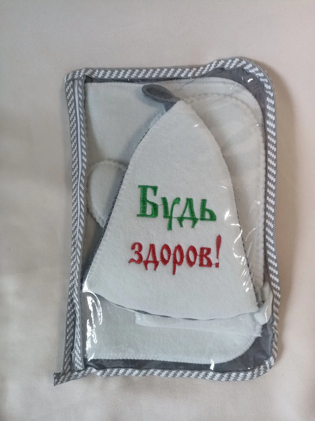 Набор для бани и сауны из 3ох предметов (шапочка, варяжка, коврик), в ассортименте