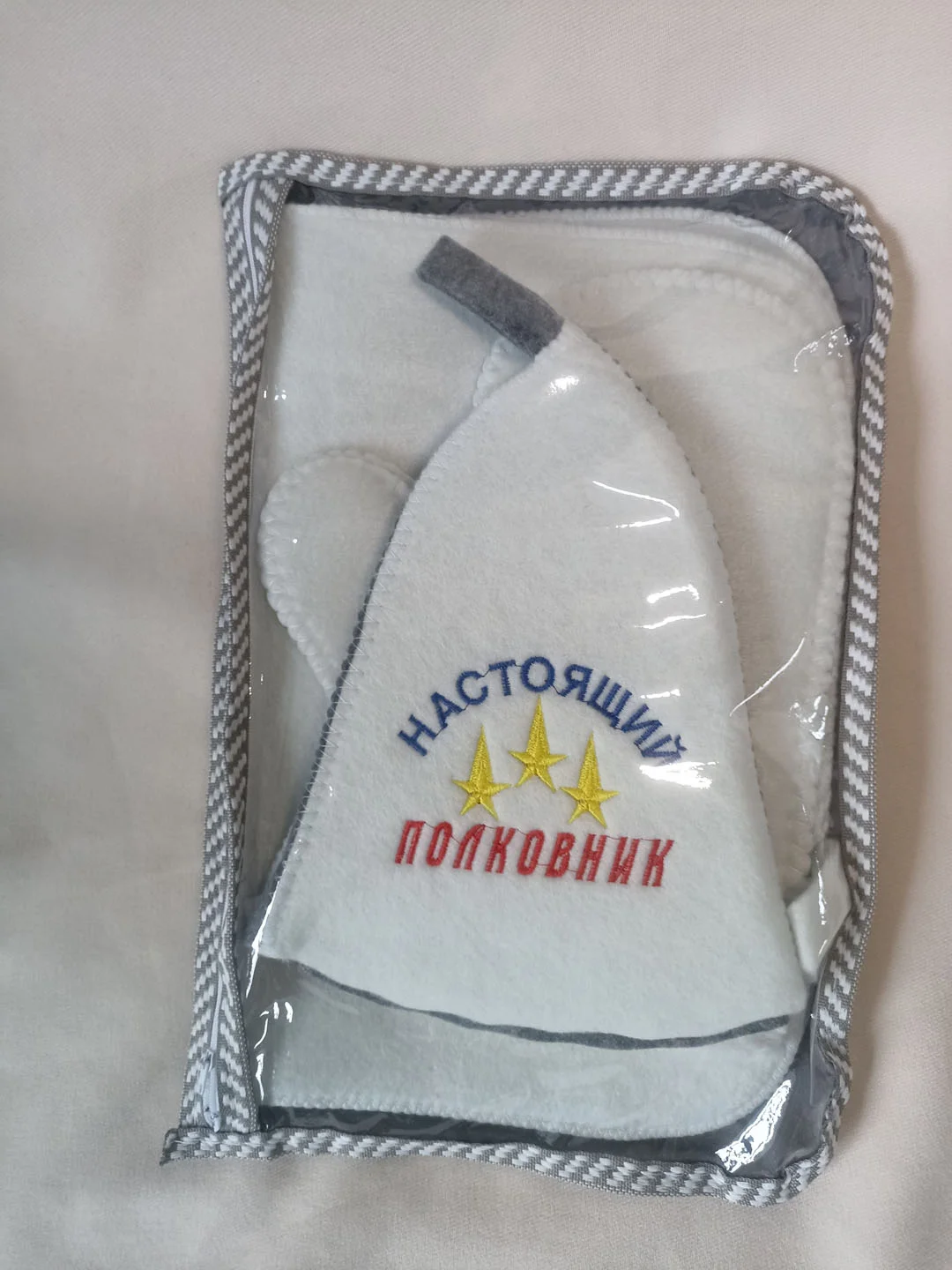Набор для бани и сауны из 3ох предметов (шапочка, варяжка, коврик), в ассортименте