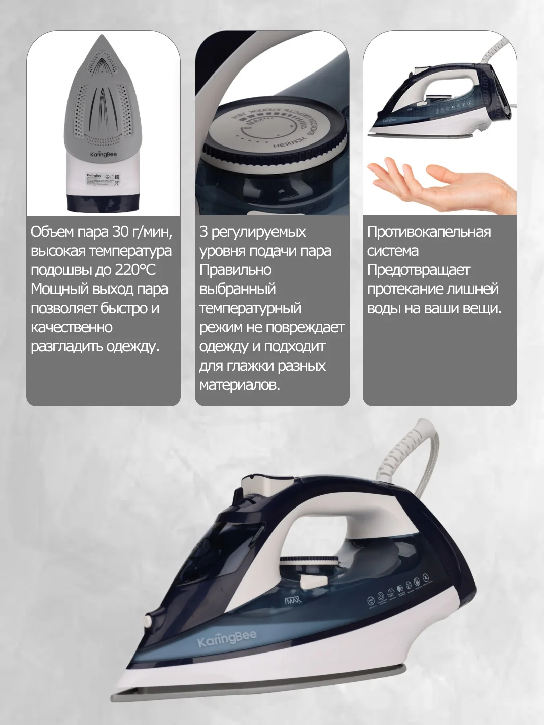 Синий утюг с отпаривателем KaringBee KB-EI002