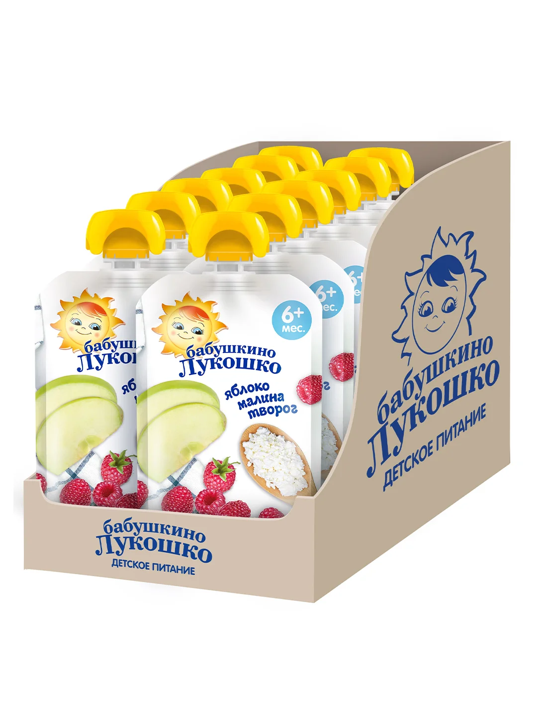 Пюре фруктовое Бабушкино Лукошкоиз яблок и малины с творогом м/у 90г*12 штук