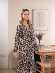 Хаки женское платье с леопардовым принтом вечернее