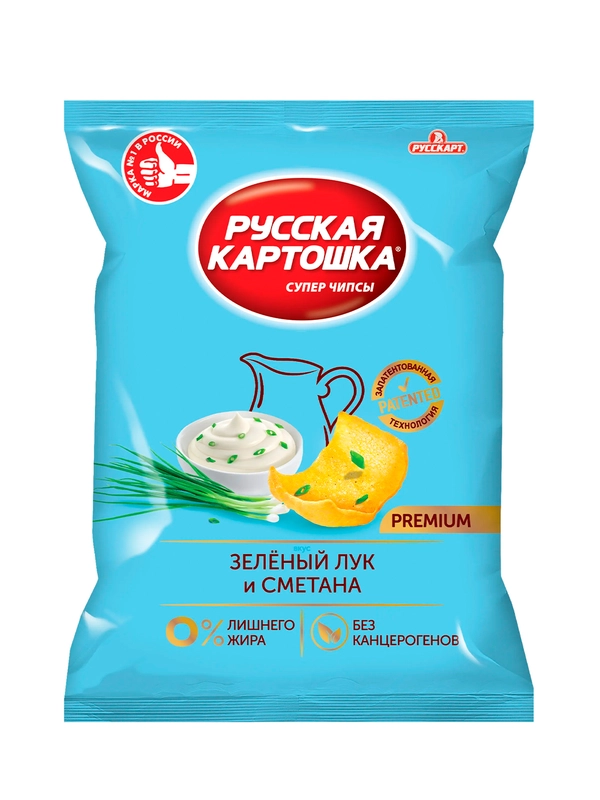 Чипсы Русская картошка Премиум 190г со вкусом Сметана и зеленый лук