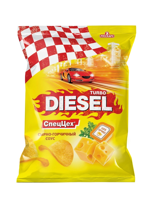 Чипсы Turbo Diesel 120г со вкусом Сырно-горчичный соус (спеццех)