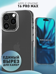 Чехол для iPhone 16 Pro Max силиконовый ROSCO, прозрачный, с бортиком-защитой камер