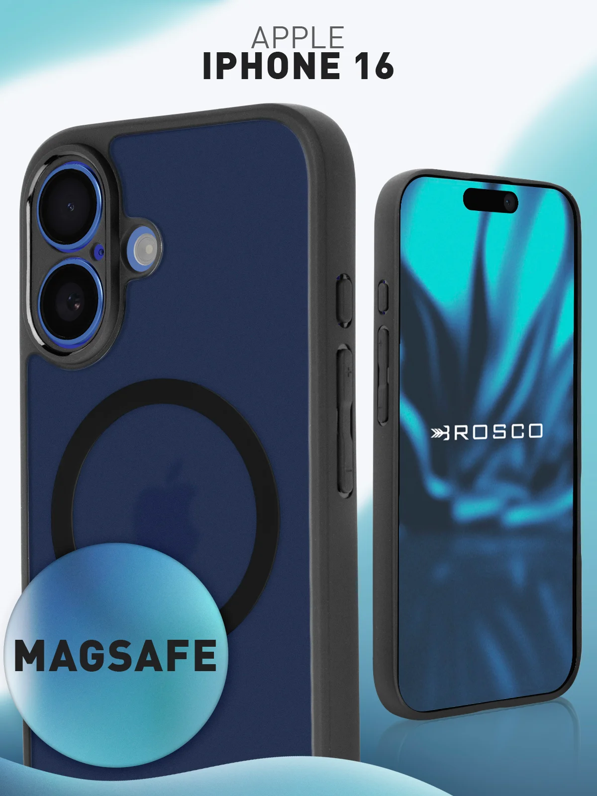 Черный чехол MagSafe для Apple iPhone 16 пластиковый с силиконом BROSCORP противоударный, магнит