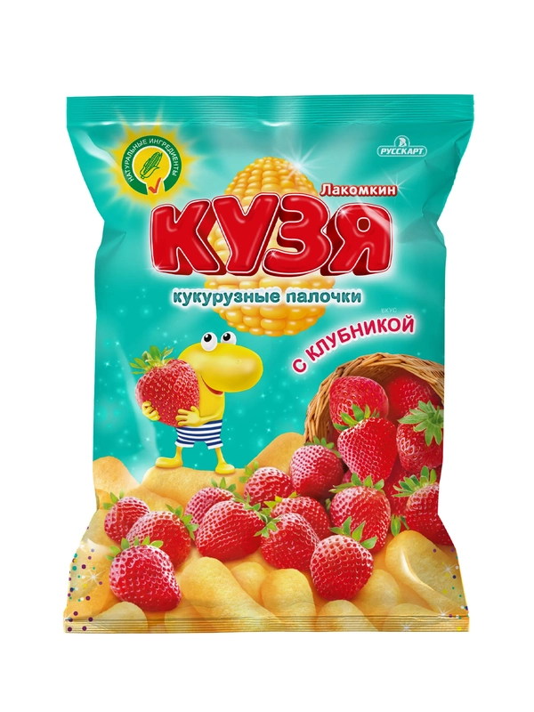 Кузя Лакомкин 100г кукурузные палочки со вкусом Клубника