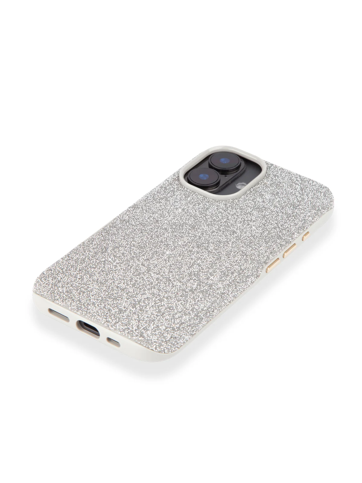 Серебряный чехол на iPhone 16 блестящий ROSCO, пластиковый, с камнями-стразами, силиконовая защита