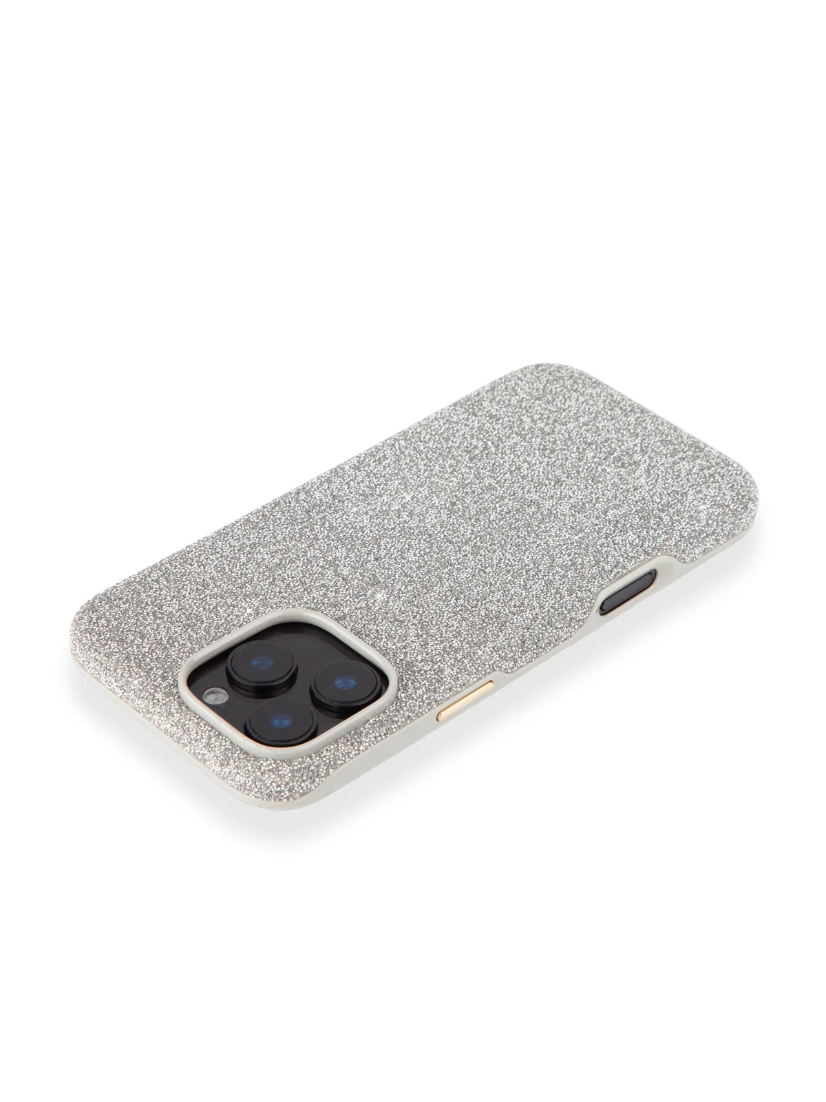 Серебряный чехол на iPhone 16 Pro Max блестящий ROSCO, пластиковый с силиконом, камнями стразами