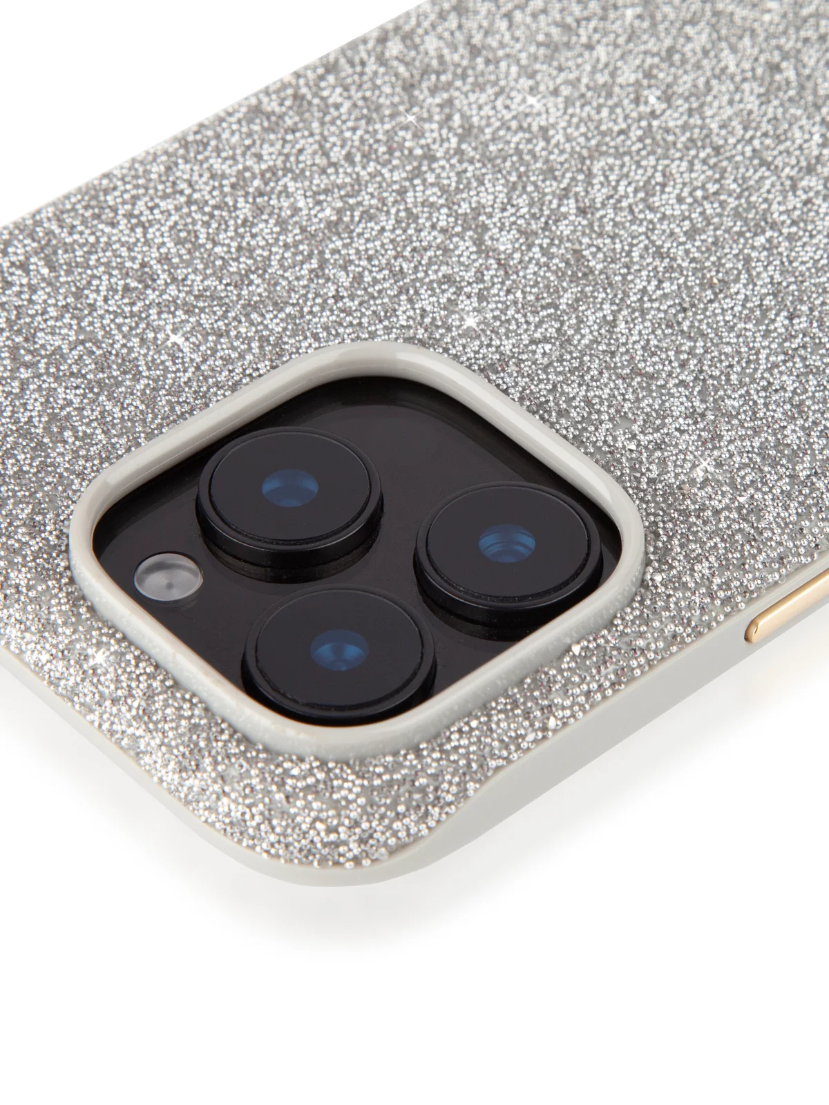 Серебряный чехол на iPhone 16 Pro Max блестящий ROSCO, пластиковый с силиконом, камнями стразами