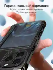Черный чехол для iPhone 16 Pro Max противоударный ROSCO, силиконовый, с карманом для карт, углами