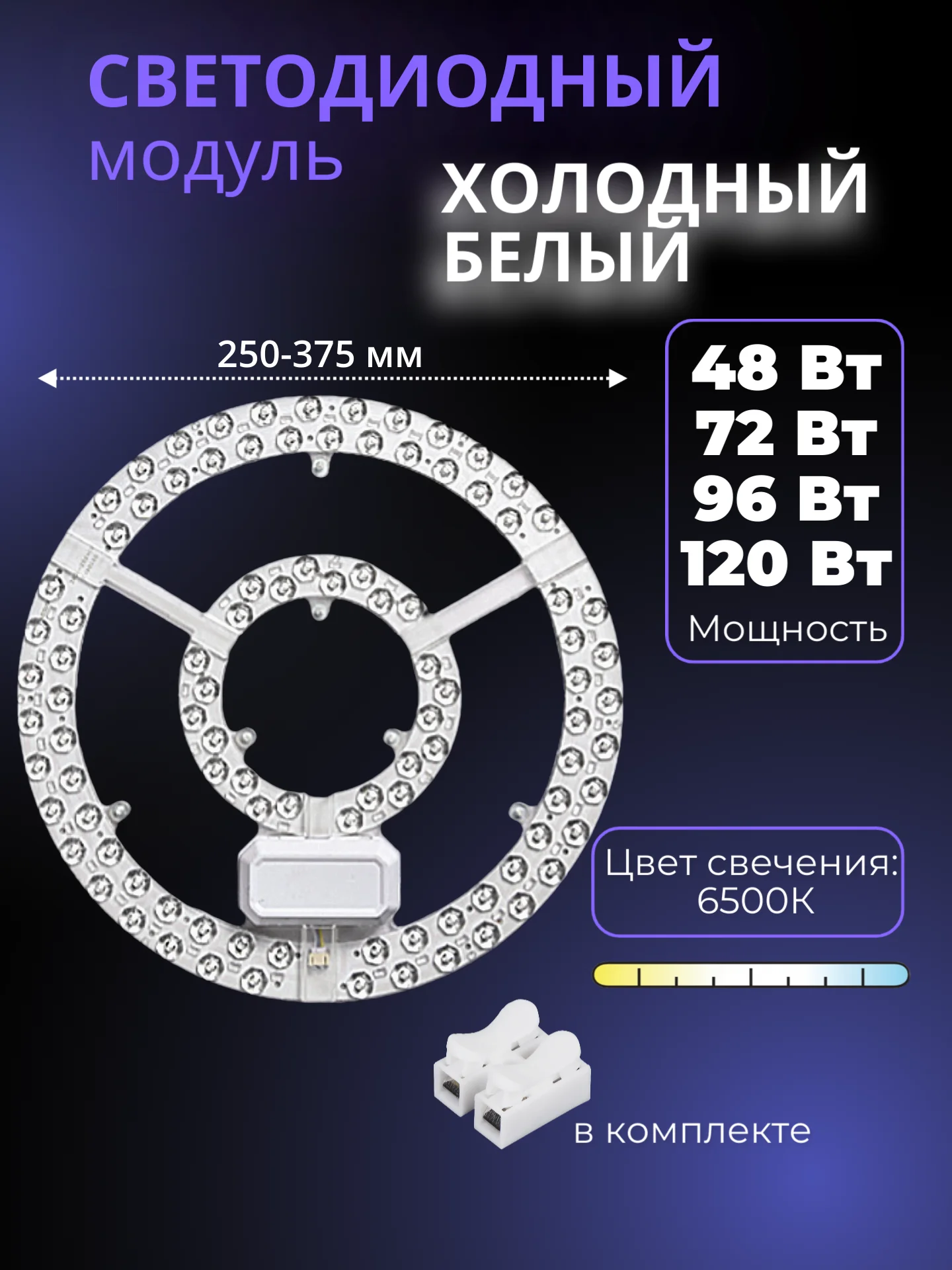 Белый сменный модуль светодиодный для потолочного светильника 6500К, плата 48/72/96/120 Вт