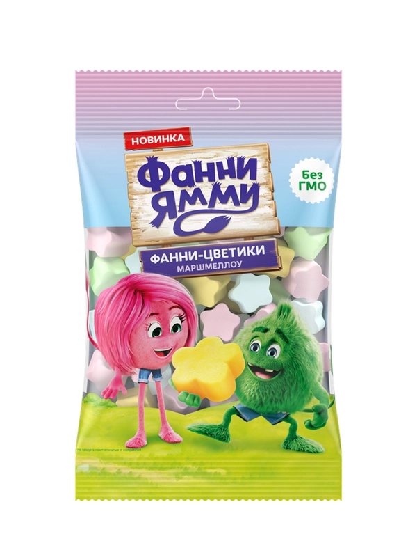 Зефир Фанни Ямми жевательный Маршмеллоу со вкусом клубники, персика, яблока, черники, 50г
