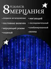 Синий гирлянда-штора светодиодная 5 размеров