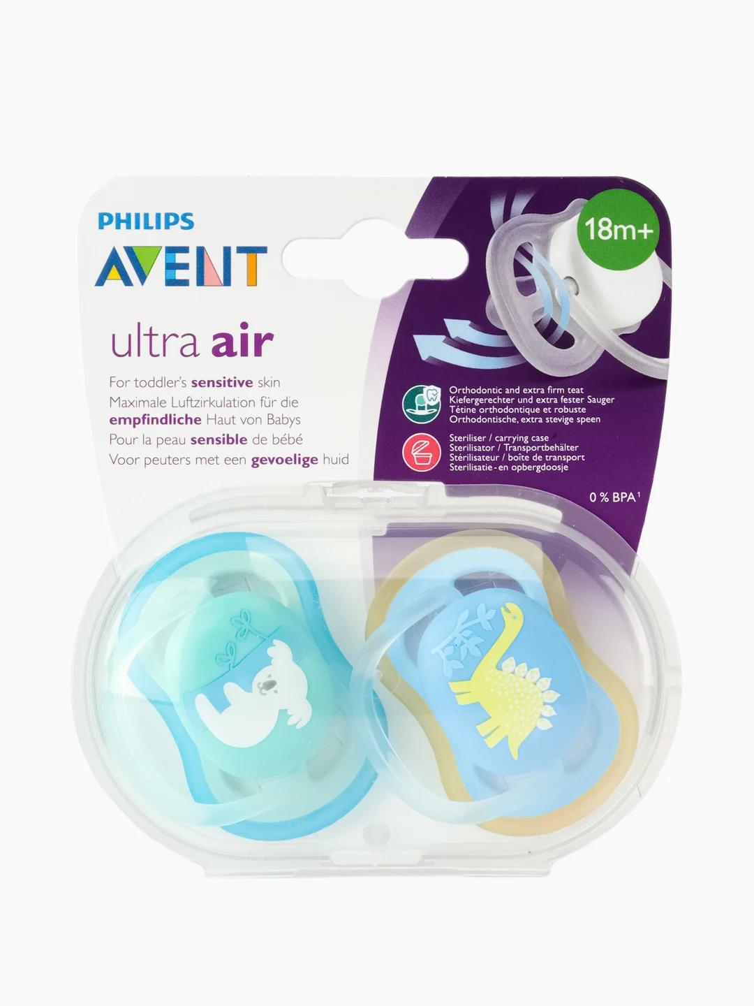 Силиконовые пустышки Philips Avent SCF349/10 ultra air, 2 шт, зеленый/синий