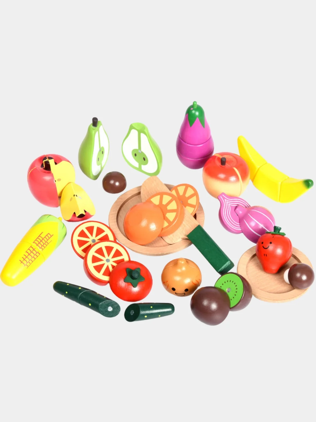 Игровая детская кухня, овощи деревянные на магнитах, монтессори, 17 предметов