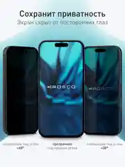 Черный 1-2 шт стекло для iPhone 16 Pro Max защитное ROSCO, олеофобное, прозрачное, антишпион, матовое