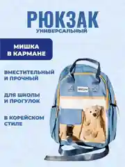 Голубой рюкзак в корейском стиле, с мишкой, женский