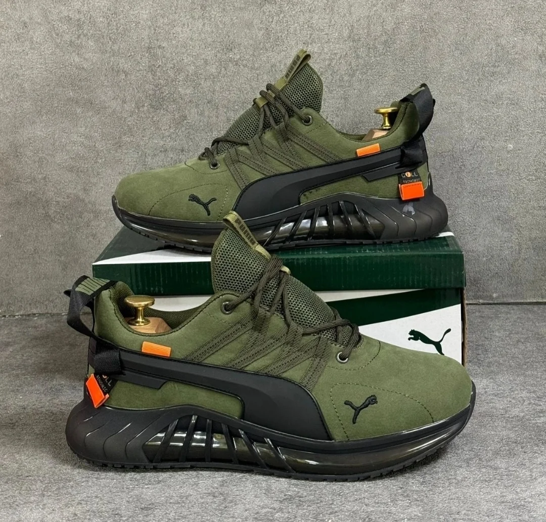 Зеленый кроссовки утепленные мужские осень зима весна с логотипом PUMA, повседневной носки
