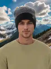 Серый вязаная мужская шапка с флисом